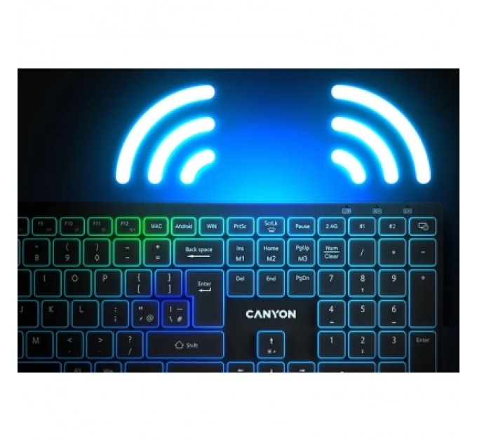Canyon Клавіатура Canyon HKB-W11 Slim Dual Mode Wireless/Bluetooth RGB UA Black (CNS-HBTK11B)