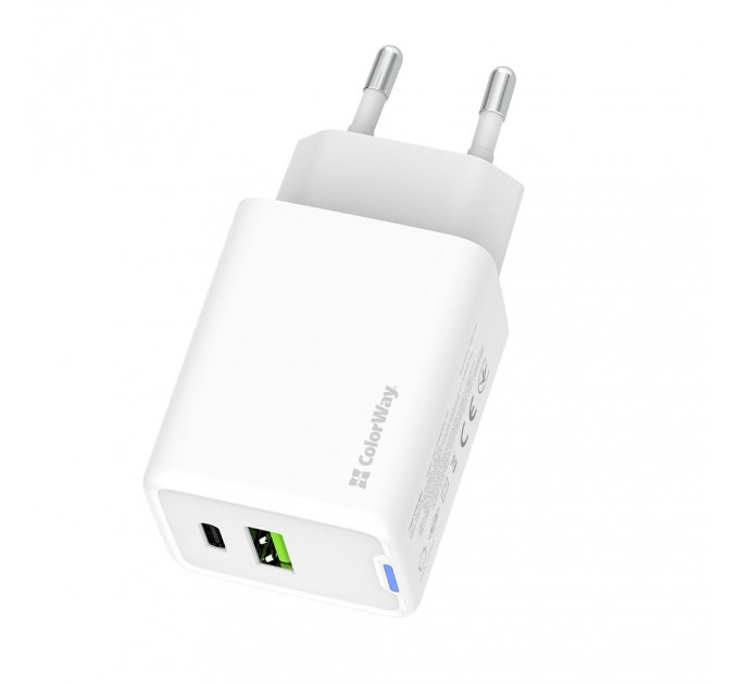 Мережевий зарядний пристрій ColorWay GaN Mini 45W PD Port PPS USB (Type-C PD + USB QC4.0) White (CW-CHS060PD-WT)