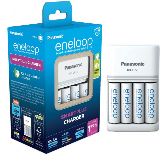 Panasonic Зарядний пристрій Panasonic Smart-Quick  Charger + Eneloop AA/HR06 Ni-Mh 2000 мАh 4 шт.