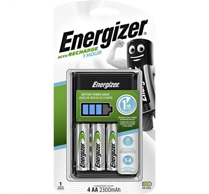 Energizer Зарядний пристрій Energizer Accu Recharge 1 HOUR AA/AAA Ni-Mh/Ni-Cd AA/HR06 2300mA BL 4шт