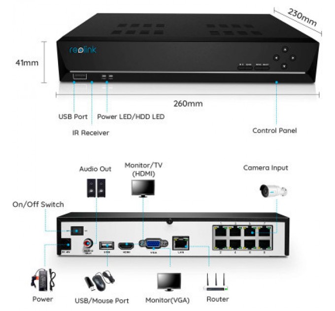 Reolink Реєстратор для відеоспостереження Reolink NVS8 без HDD (RLN8-410 без HDD)