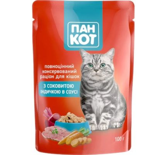 Пан Кот Вологий корм для кішок Пан Кот індичка в соусі 100 г (4820111141005)