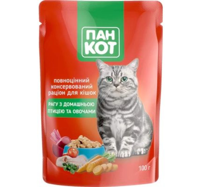 Пан Кот Вологий корм для кішок Пан Кот домашня птиця 100 г (4820111141012)