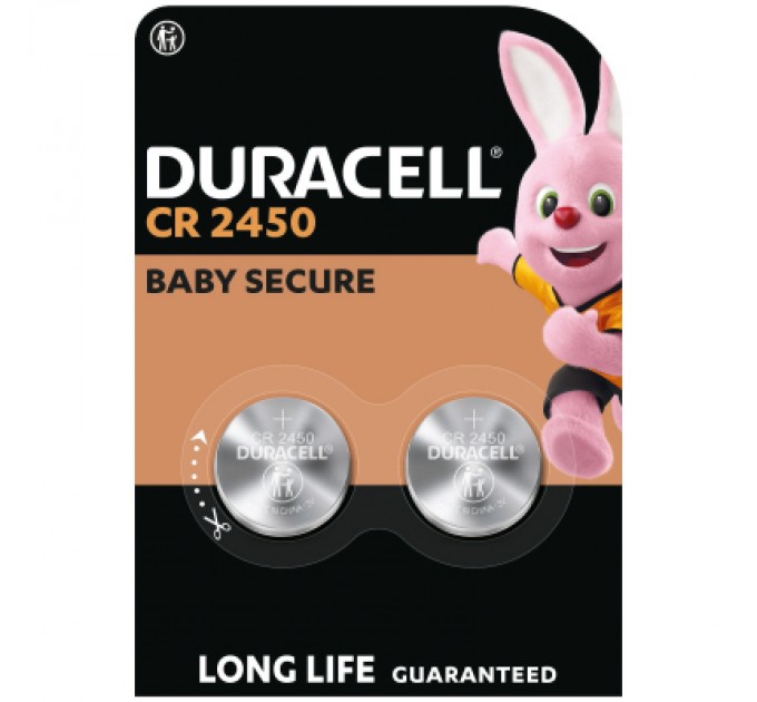 Duracell Батарейка CR 2450 спеціальна літієва типу таблетка 2450 3V, 2 шт. в упаковці Duracell (5012263)