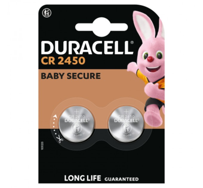 Duracell Батарейка CR 2450 спеціальна літієва типу таблетка 2450 3V, 2 шт. в упаковці Duracell (5012263)