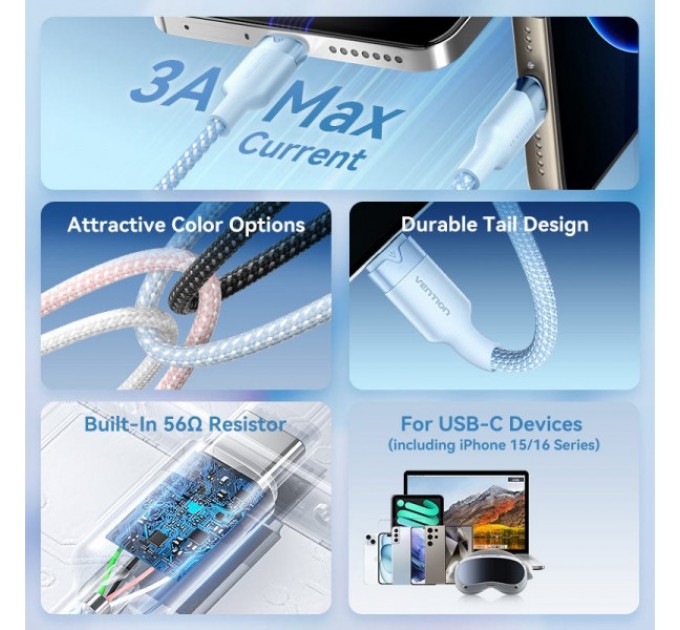 Vention Кабель Vention USB - USB Type-C (M/M), 60W, 3A, 2 м, White (CTNWH)