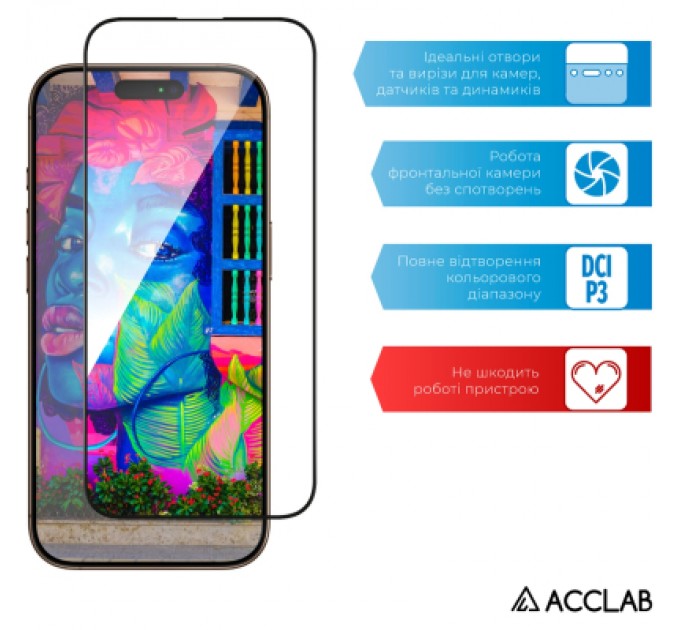 ACCLAB Скло захисне ACCLAB Full Glue Apple iPhone 16 Pro Max Black (1283126593284)