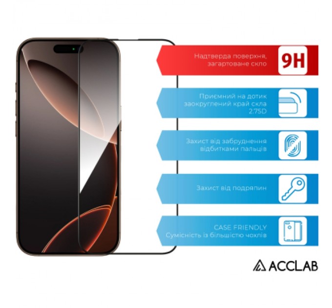 ACCLAB Скло захисне ACCLAB Full Glue Apple iPhone 16 Pro Max Black (1283126593284)