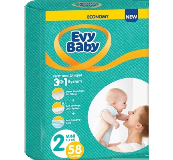 Evy Baby Підгузки Evy Baby Mini Розмір (3-6 кг) 58 шт (8683881000257)