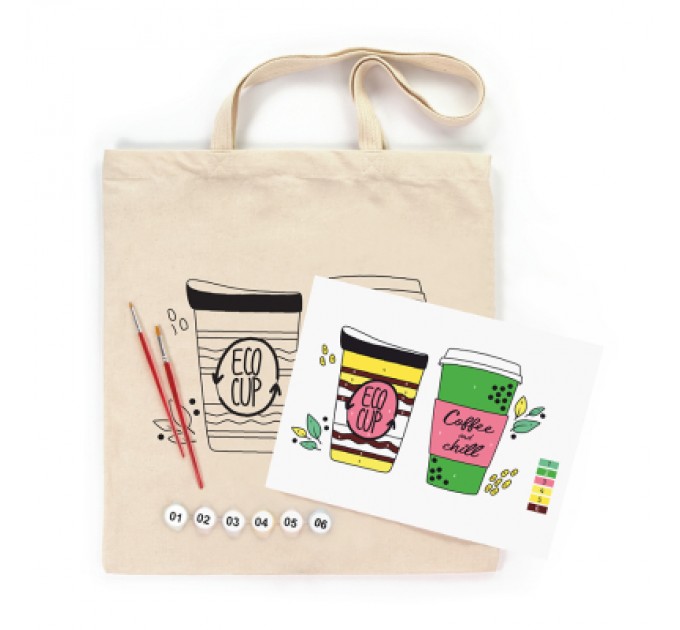 Набір для творчості Rosa Talent екосумка-розмальовка, Coffee Time 38х42 см (4823098544616)