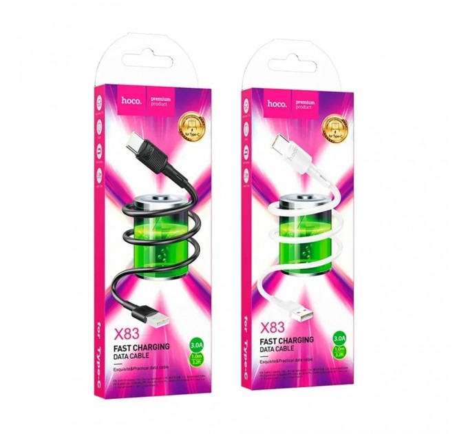 HOCO Дата кабель USB 2.0 AM to USB-C 1.0m 3A PVC X83 black HOCO (6931474770905)