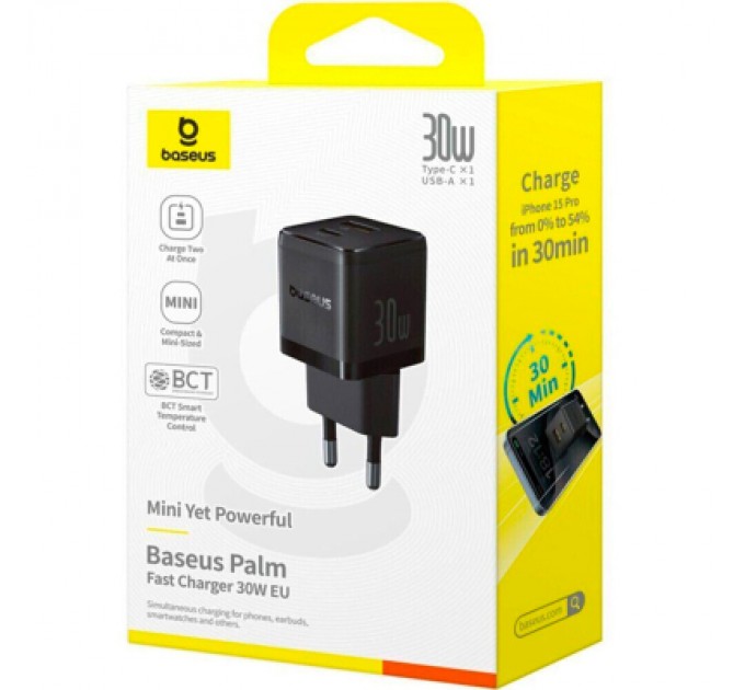 Baseus Зарядний пристрій Baseus Palm Fast Charger C+U 30W cluster black (P1011160A113-00)