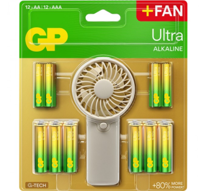Gp Батарейка Gp AA * 12 + AAA * 12 Ultra Alcaline + fan (4891199233982)