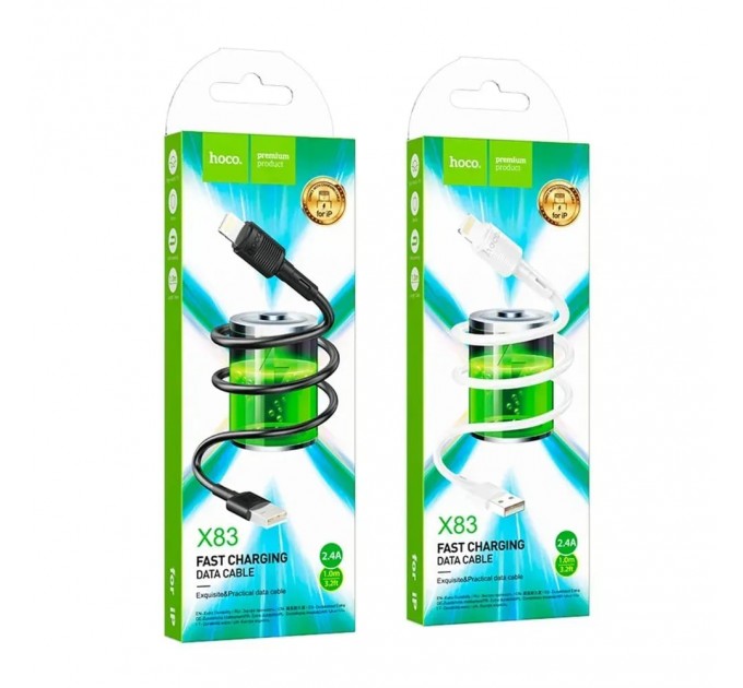 Кабель Hoco X83 USB - Lightning  (M/M), 1 м, Black (6931474770868)