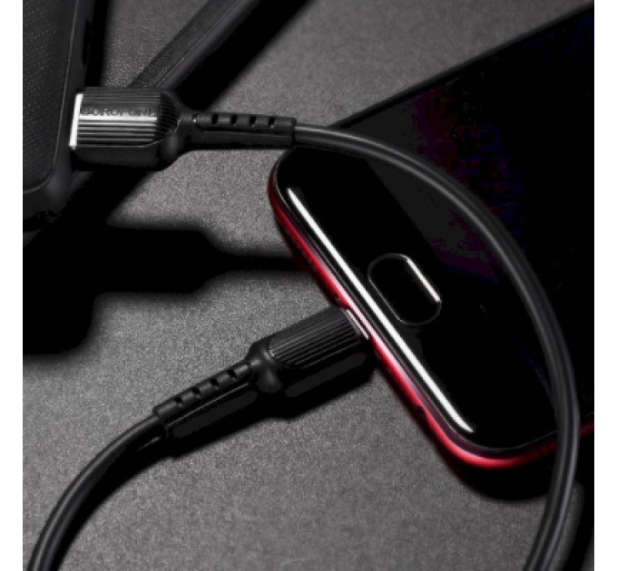 Дата кабель USB 2.0 AM to Micro 5P 1.0m 2A PVC BX16 black BOROFONE (6957531099499)