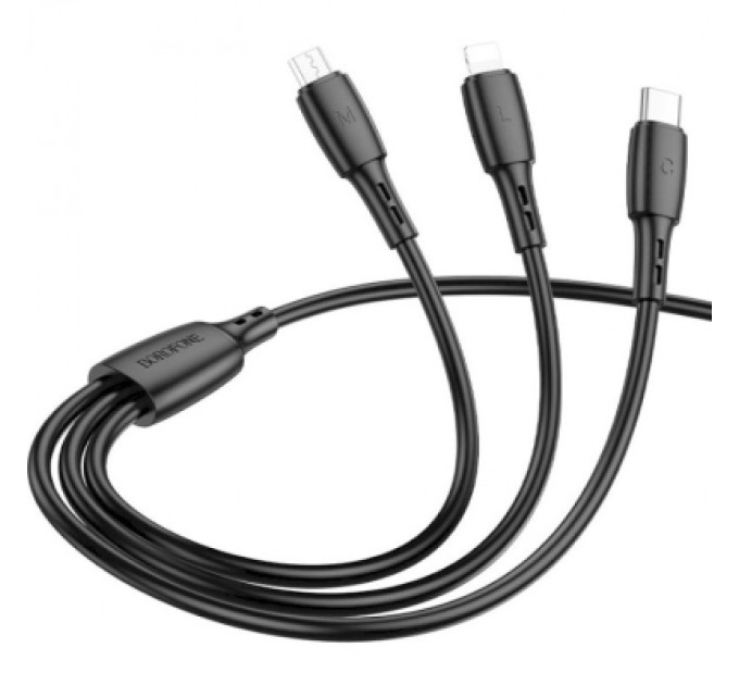 BOROFONE Дата кабель USB 2.0 AM to Lightning+USB-C+Micro 5P 1.0m 2A PVC BX71 black BOROFONE (6974443384543)