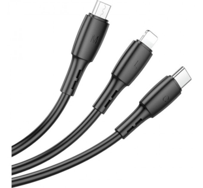 BOROFONE Дата кабель USB 2.0 AM to Lightning+USB-C+Micro 5P 1.0m 2A PVC BX71 black BOROFONE (6974443384543)
