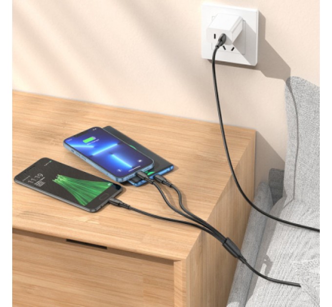 BOROFONE Дата кабель USB 2.0 AM to Lightning+USB-C+Micro 5P 1.0m 2A PVC BX71 black BOROFONE (6974443384543)