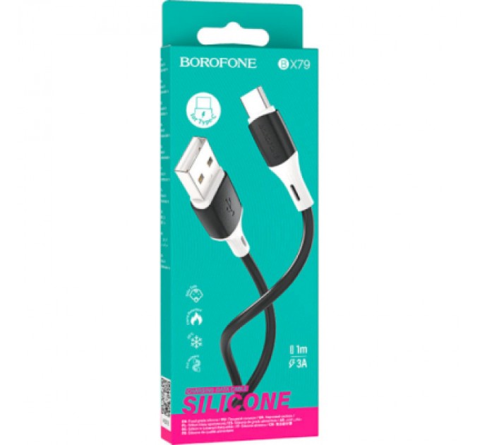 BOROFONE Дата кабель USB 2.0 AM to USB-C 1.0m 3A silicone BX79 black BOROFONE (6974443384789)
