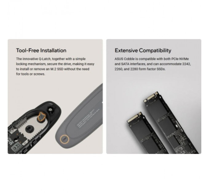 ASUS Кишеня зовнішня ASUS SSD PCIe NVMe M.2 2230/2242/2260/2280 USB Type-C 3.2 Gen 2x1 grey (90DD02R6-M09000)