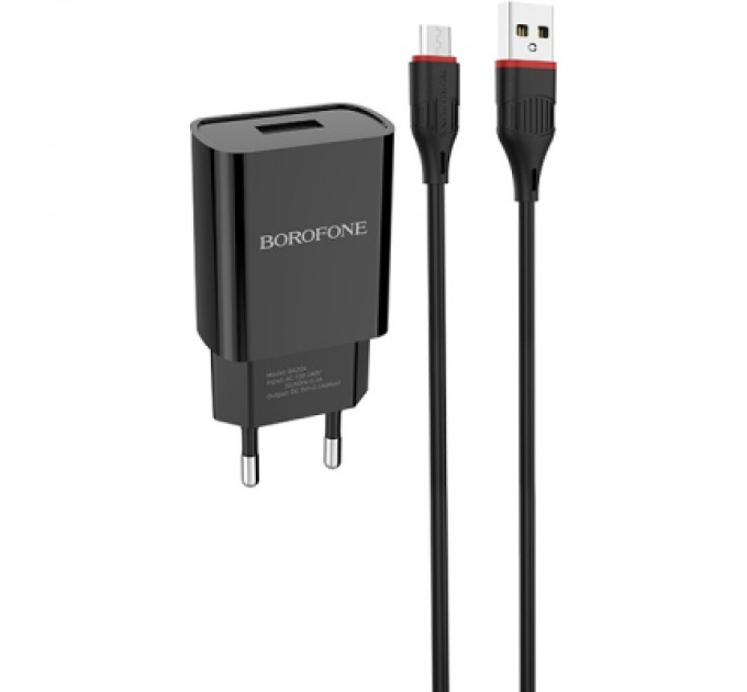 BOROFONE Зарядний пристрій BOROFONE BA20A Sharp USB + cable USB to Micro 5P 10.5W Black (6931474702135)