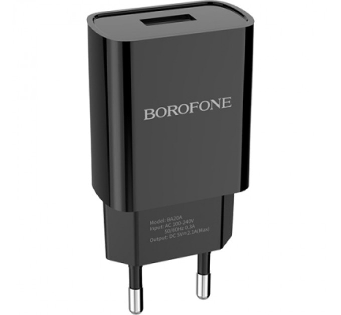 BOROFONE Зарядний пристрій BOROFONE BA20A Sharp USB + cable USB to Micro 5P 10.5W Black (6931474702135)
