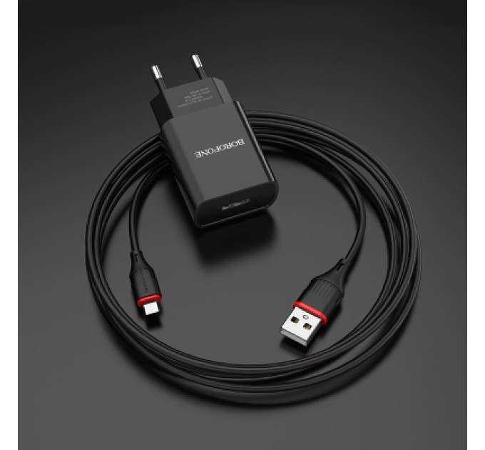 BOROFONE Зарядний пристрій BOROFONE BA20A Sharp USB + cable USB to Micro 5P 10.5W Black (6931474702135)