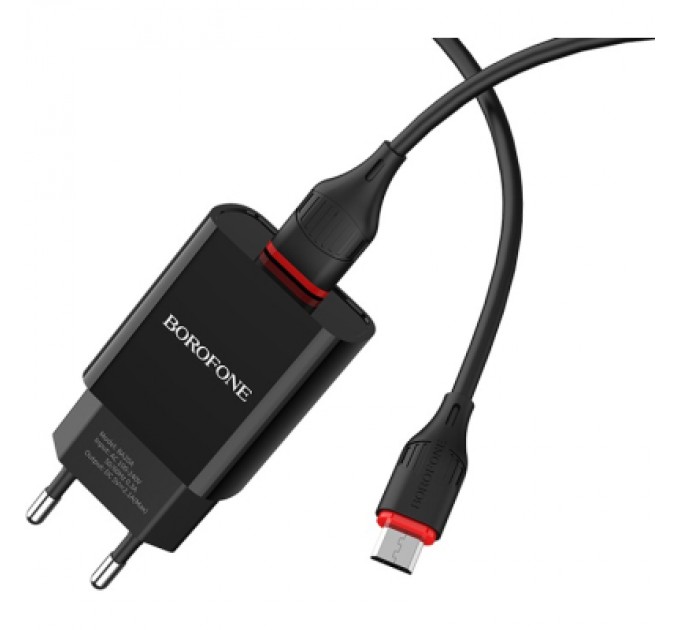 BOROFONE Зарядний пристрій BOROFONE BA20A Sharp USB + cable USB to Micro 5P 10.5W Black (6931474702135)