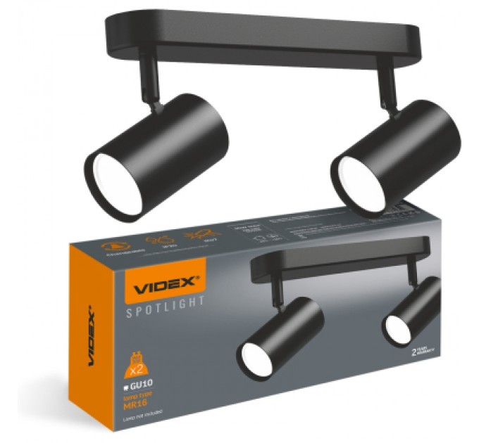 Videx Світильник точковий Videx під лампу 2xGU10 накладний поворотний (VL-SPF05B-BPB)
