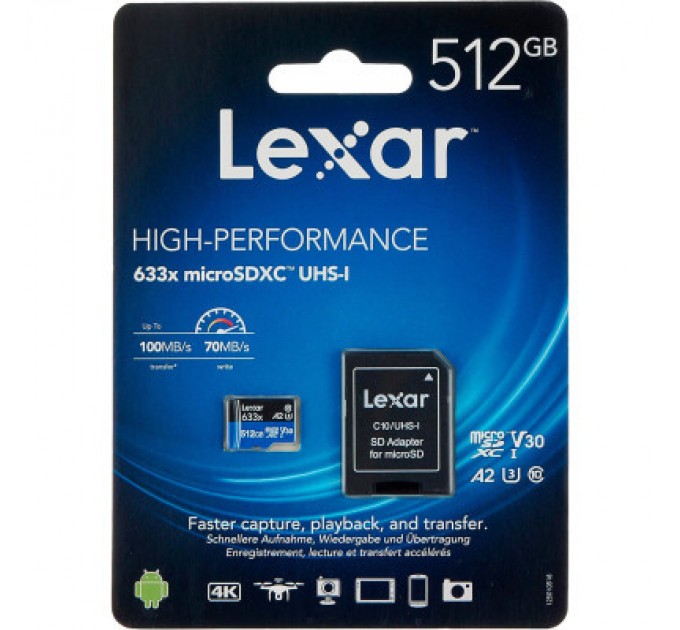 Карта пам'яті Lexar 512GB microSDXC class 10 UHS-I 633x (LSDMI512BB633A)