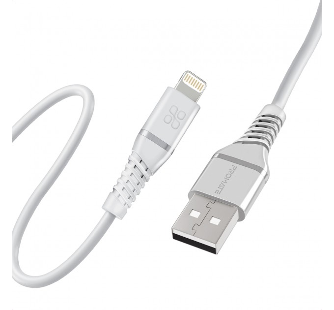 Кабель Promate USB - Lightning (M/M), 2.4 A, 1.2 м, PowerLine-Ai120 White