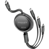 Кабель Promate USB Type-C - USB Type-C Lightning microUSB (M/M), 3A, 60W, 1.1 м, Black (triocord-r.black)