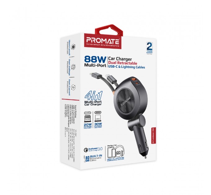 Promate Автомобільний зарядний пристрій Promate DriveGear-R2 88W Black