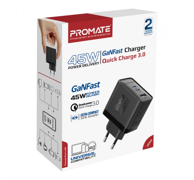 Зарядний пристрій Promate PowerPort 45W Black