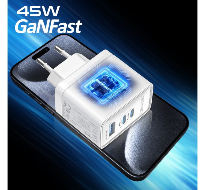 Promate Зарядний пристрій Promate PowerPort 45W White