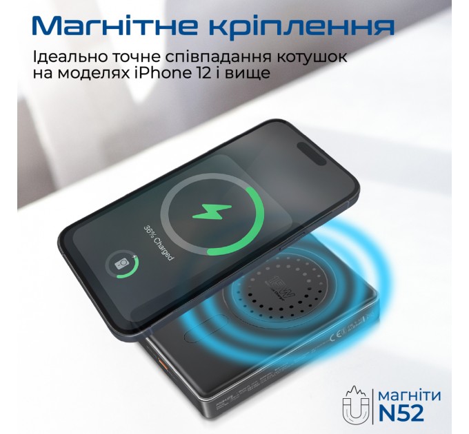 Promate Універсальна мобільна батарея Promate Blade-10 MagSafe 10000mAh 20W Black