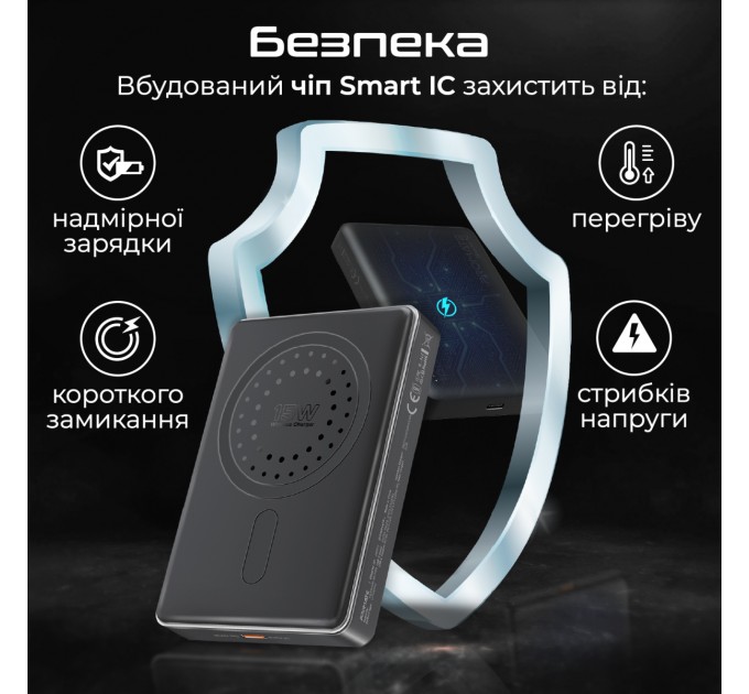 Promate Універсальна мобільна батарея Promate Blade-10 MagSafe 10000mAh 20W Black