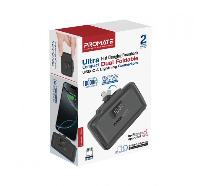 Promate Універсальна мобільна батарея Promate PowerUp-10Duo 10000mAh 20W Black