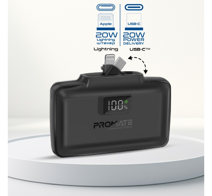 Promate Універсальна мобільна батарея Promate PowerUp-10Duo 10000mAh 20W Black