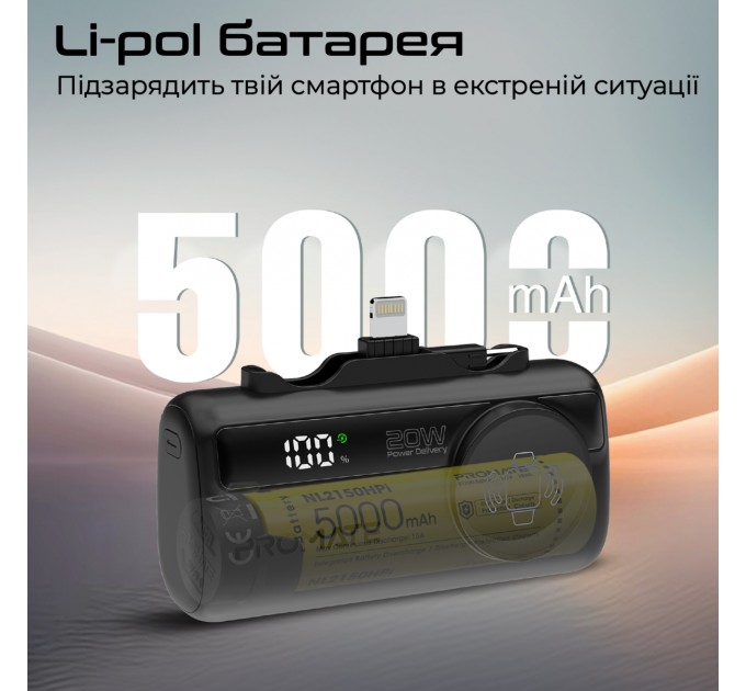 Promate Універсальна мобільна батарея Promate PowerUp-Trio 5000mAh 20W Black