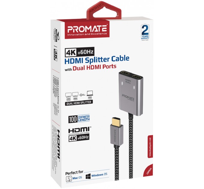 Promate Адаптер Promate HDMI - 2xHDMI (M/F) 1 м Black (mediasplit-h2.black)