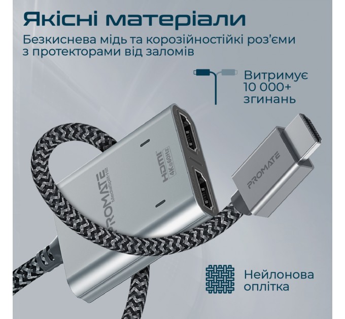 Promate Адаптер Promate HDMI - 2xHDMI (M/F) 1 м Black (mediasplit-h2.black)