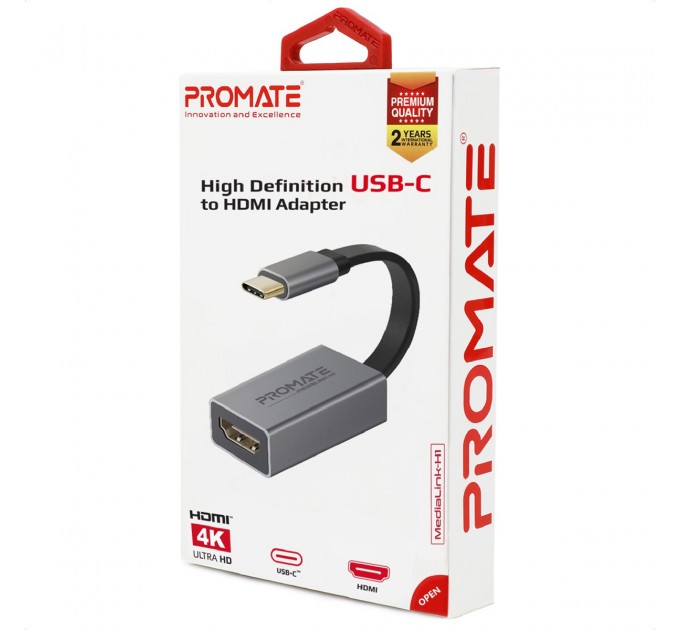 Promate Адаптер Promate USB Type-C - HDMI (M/F) Grey (medialink-h1.grey)