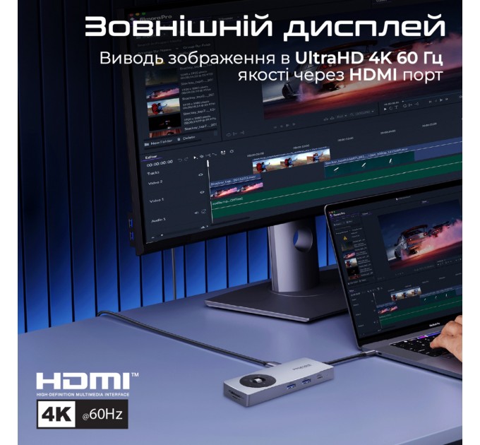 Promate USB-хаб Promate ComandHub-Pro USB Type-C Grey