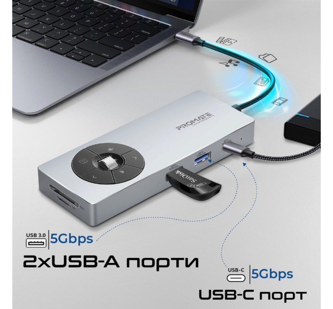 Promate USB-хаб Promate ComandHub-Pro USB Type-C Grey