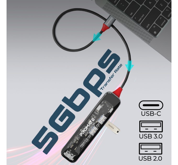 Promate USB-хаб Promate TransHub-Lite USB Type-C Grey