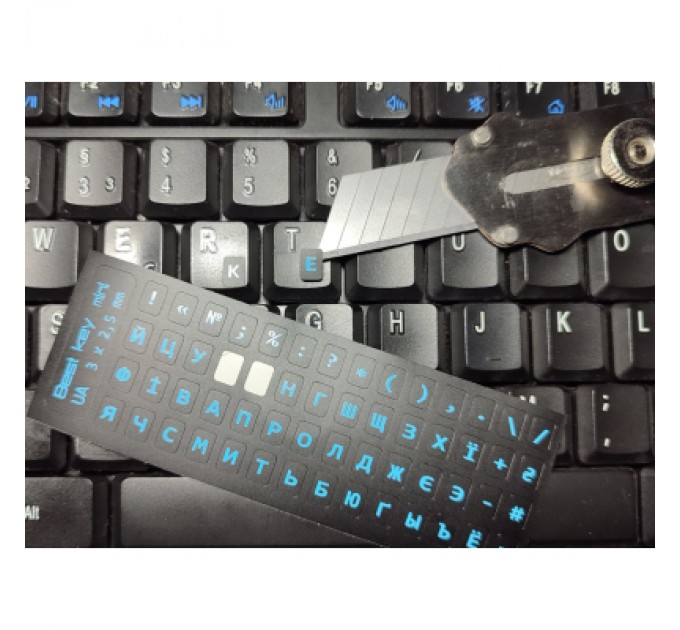 BestKey Наклейка на клавіатуру BestKey мініатюрна непрозора чорна, 56, блакитний (BKm4BLU/042)