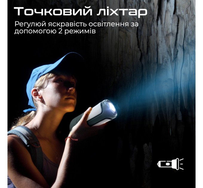 Promate Ліхтарик кемпінговий Promate з Bluetooth колонкою та вбудованим повербанком на 6000 мАг Green (campmate-4)