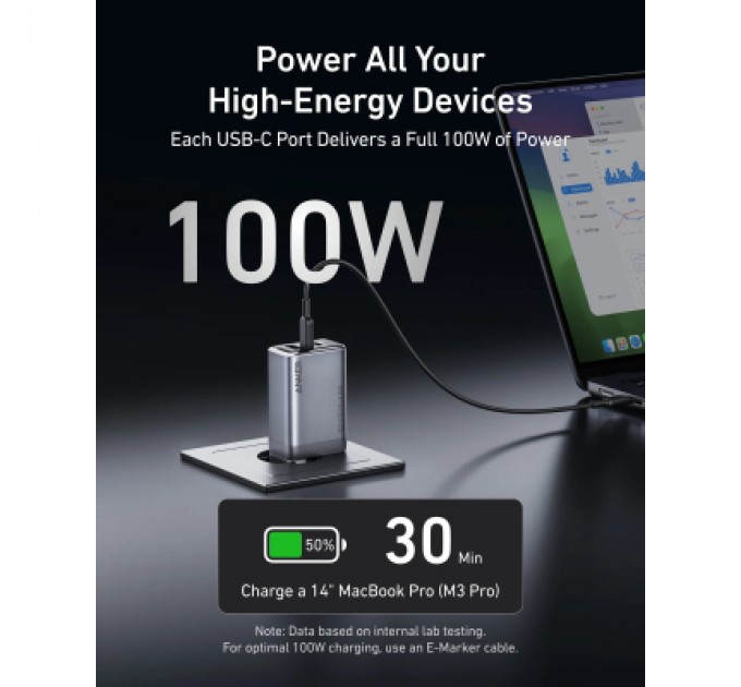 Anker Зарядний пристрій Anker GaNPrime 100W 2xUSB-C PD + 1xUSB-A Foldable Silver (A2688341)