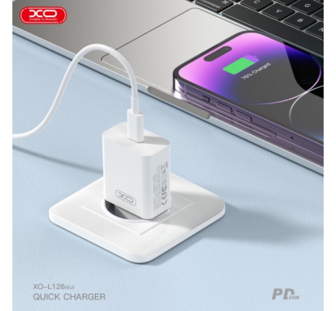XO Зарядний пристрій XO L126 20W USB-C PD White (L126_White)